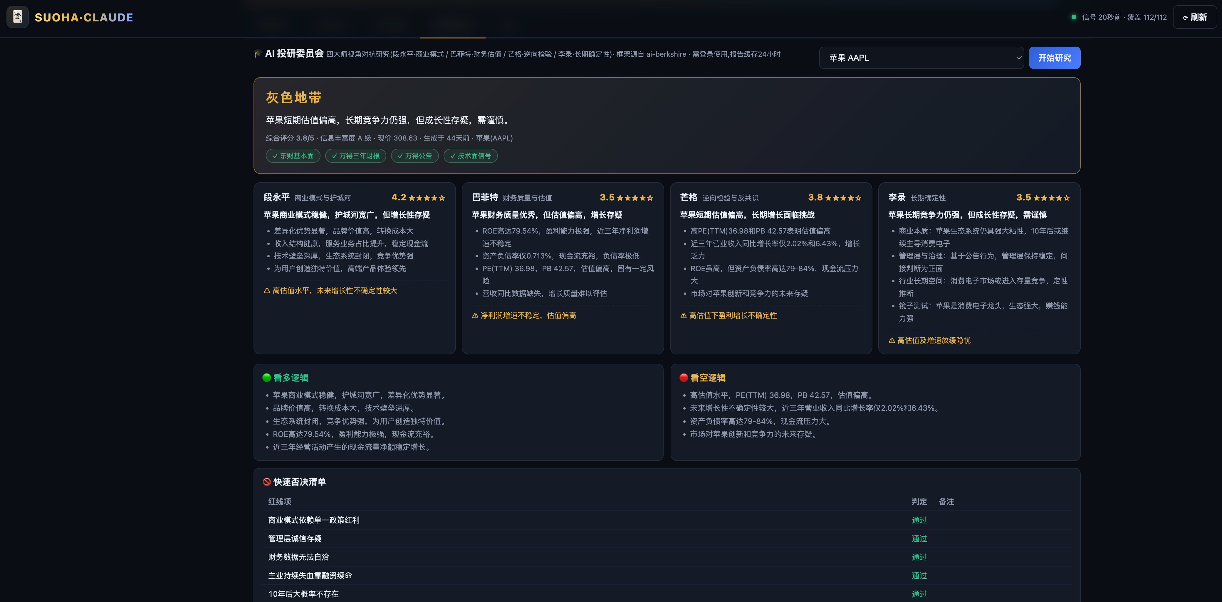 SUOHA·CLAUDE — AI 全球股基智能监盘台 截图